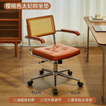 Rattan solid wood office chair Internet celebrity retro rattan chair computer chair home lift swivel chair student study chair