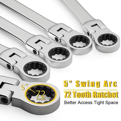 Ratchet Combination Wrench Set 6-32mm Gear Ring Ratcheting Combination Wrench Kit Metric Flexible Head with Canvas Bag Tools Set