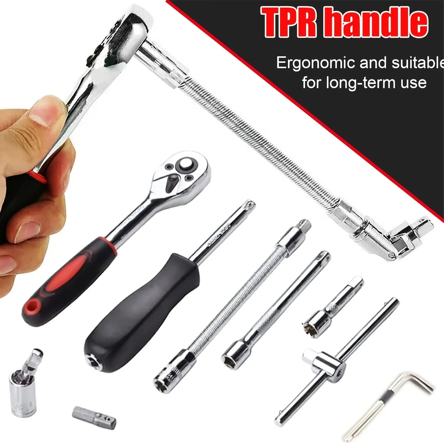 46Pcs Family Tools 1/4 Inch Drive Socket Set, Metric & SAE Hex Bit Sockets with Ratchet Wrench for Auto Repair & Household Tools