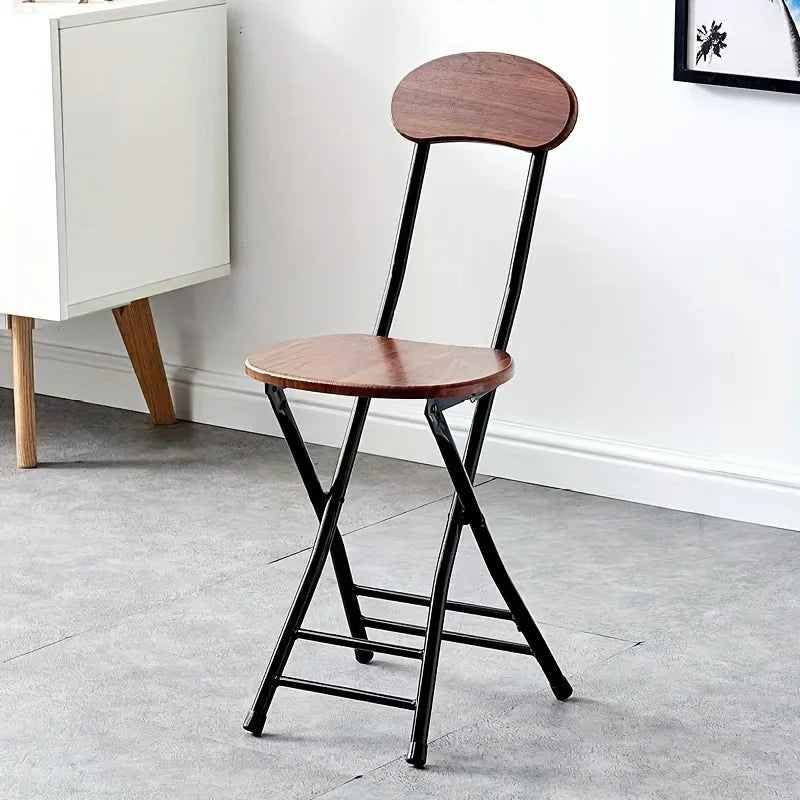 1pc Classic Style Folding Chair with Oval Seat Portable, No Assembly Needed, Durable Metal Frame Hardwood Construction for Home