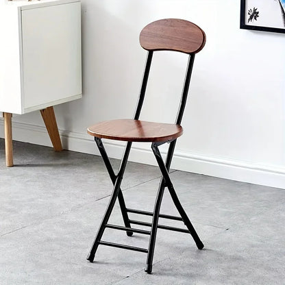 1pc Classic Style Folding Chair with Oval Seat Portable, No Assembly Needed, Durable Metal Frame Hardwood Construction for Home