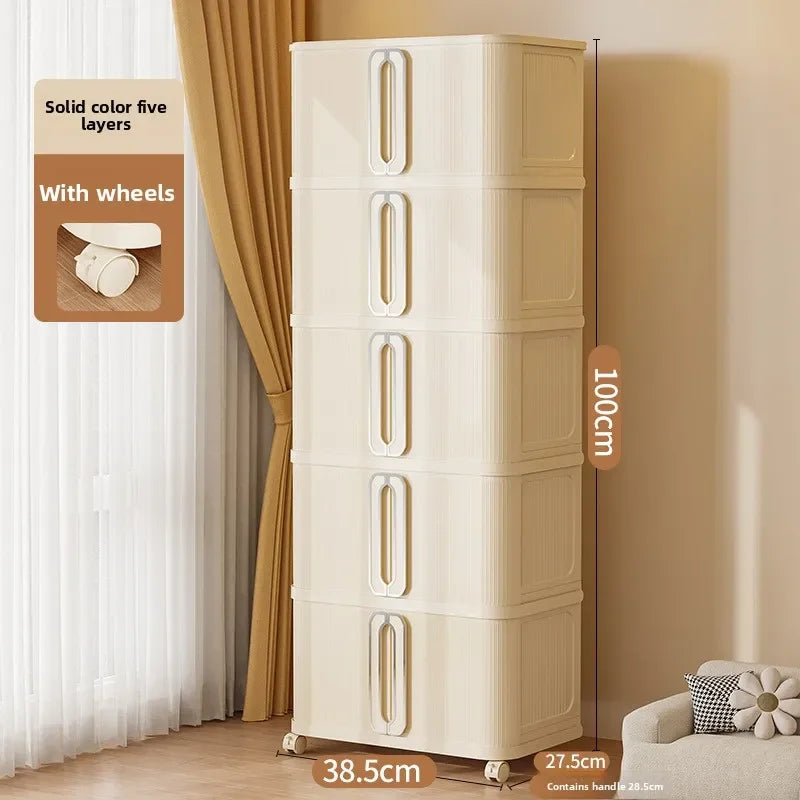 Large Capacity Cream Wind Storage Cabinet Quilt Wardrobe Free Installation Folding Storage Shelf Storage Box Locker