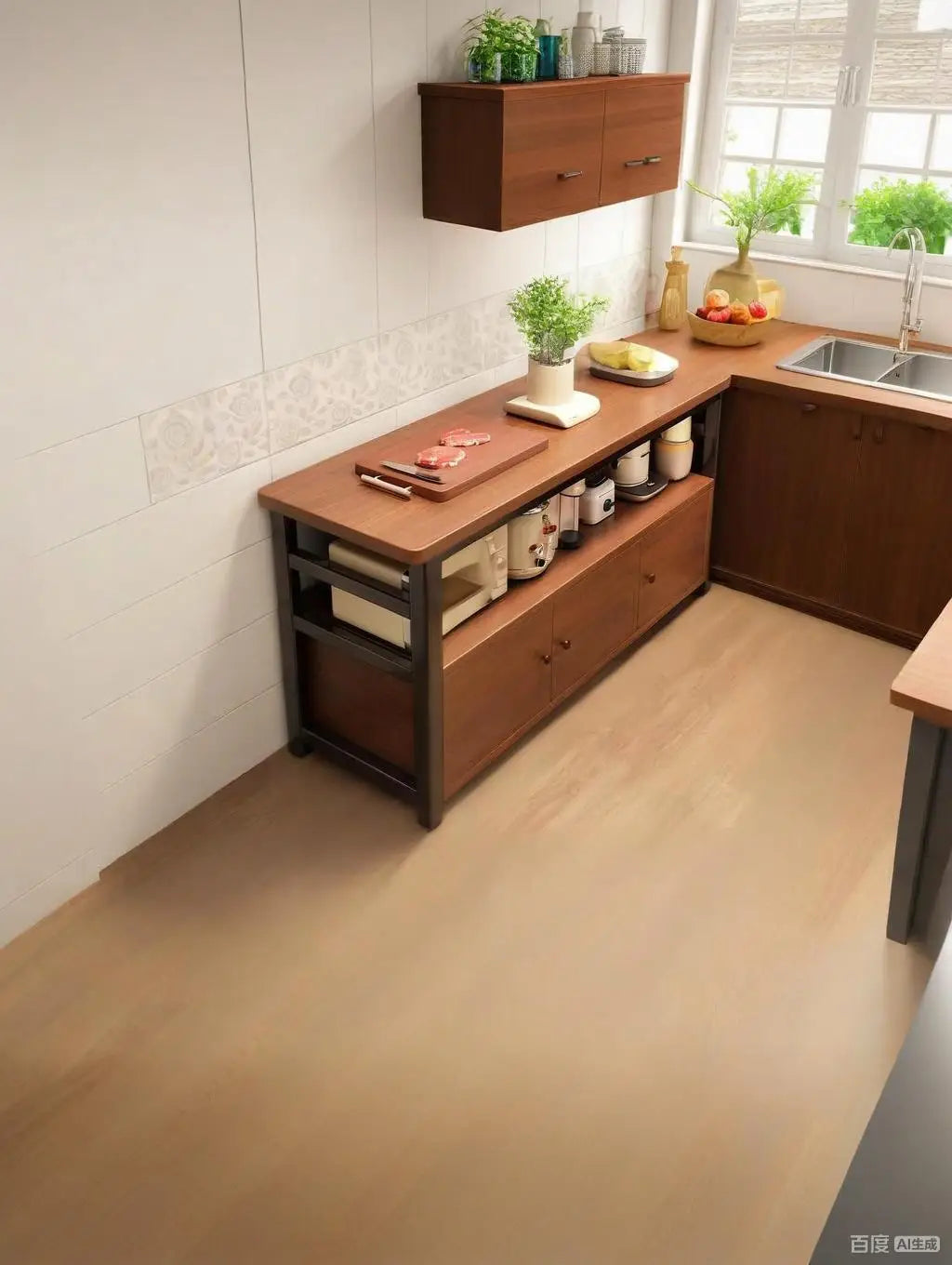 Multifunctional kitchen storage rack, sideboard cabinet, floor-standing wall table, workbench, cookware and bowl storage cabinet