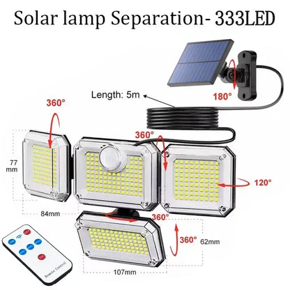 138/198/333/74 LED Solar Lights Outdoor Motion Sensor Human Induction Adjustable Head IP65 Waterproof Solar Power Wall Lamp