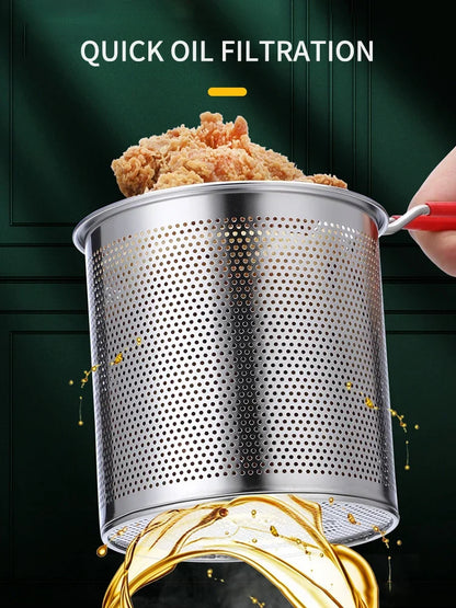 Small frying pan with stainless steel frying basket for household use, multifunctional cooking tool for fried chicken
