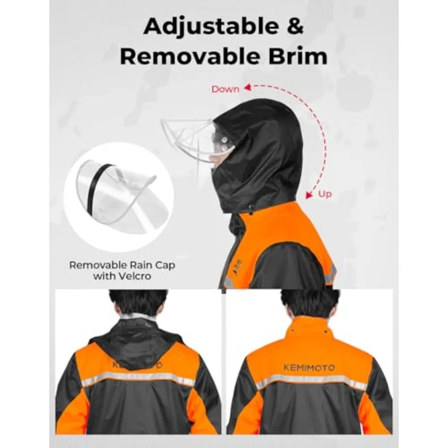 Rain Suit for Men Motorcycle Rain Gear Waterproof Protective Rain Coat with Pants 2 Pieces Rainsuit Breathable Outdoor Fashion