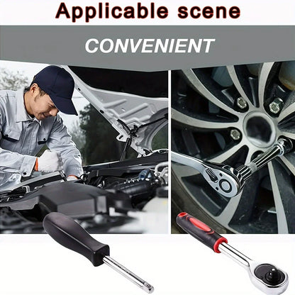 46Pcs Family Tools 1/4 Inch Drive Socket Set, Metric & SAE Hex Bit Sockets with Ratchet Wrench for Auto Repair & Household Tools