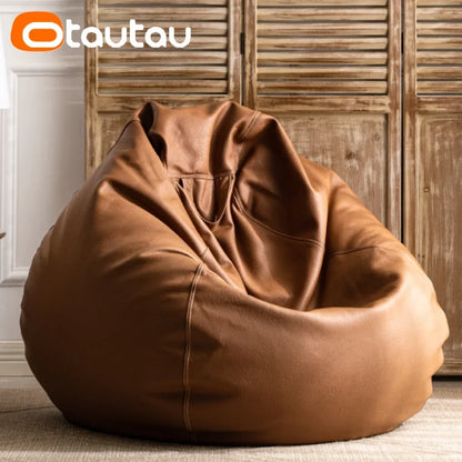 OTAUTAU 4ft Big Faux Leather Bean Bag Cover Without Filler Outdoor Beanbag Chaise Lounger Pouf Salon Game Movie Sac Puff DD004