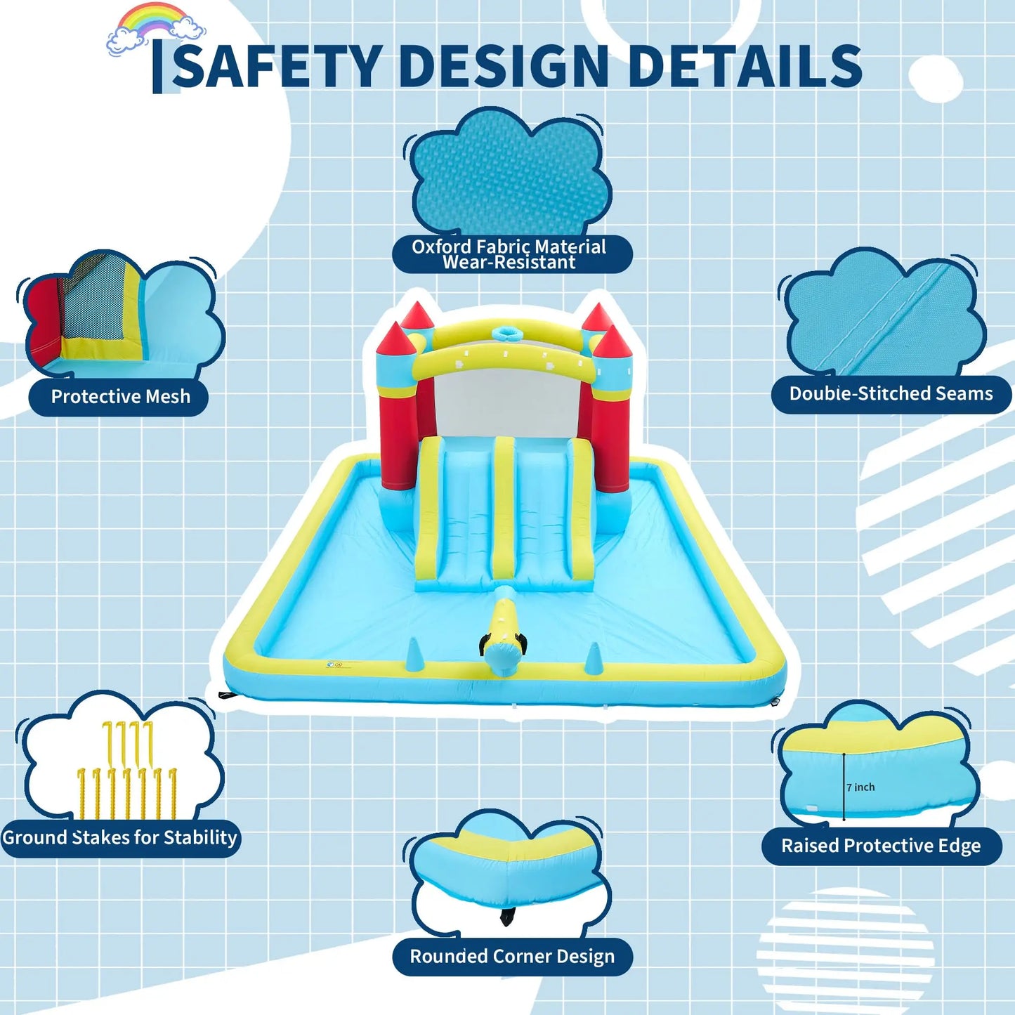 15x11FT Inflatable Bounce House With 450W Blower 7-In-1 Wet Dry Water Slide Kids Jumping Castle For Indoor Outdoor Backyard