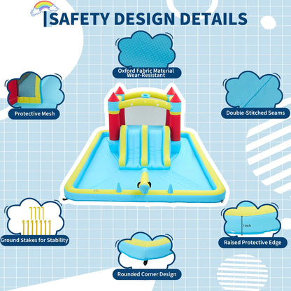 15x11FT Inflatable Bounce House With 450W Blower 7-In-1 Wet Dry Water Slide Kids Jumping Castle For Indoor Outdoor Backyard