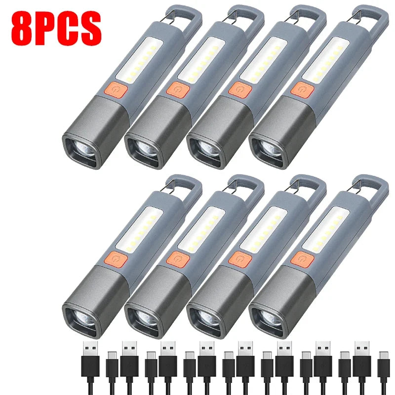 1-10PCS Super Bright LED Flashlight XPE Torch Light With Hook Camping Light USB Rechargeable Zoomable Waterproof Flashlight