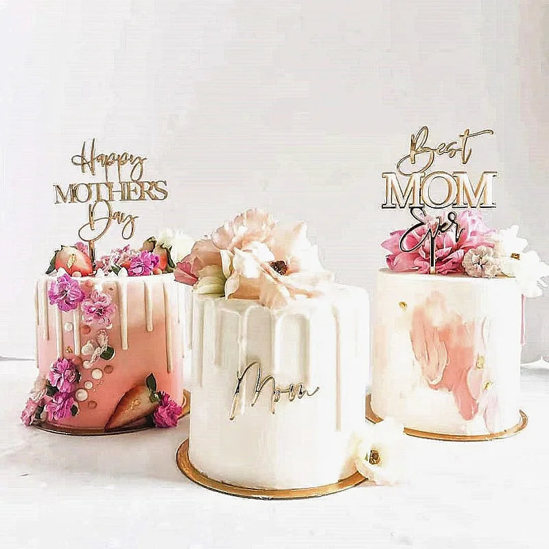 Happy Mothers Day birthday Cake Topper Gold Simple design Acrylic MOM Party Cake Toppers Mother's Day Gifts Dessert Decoration