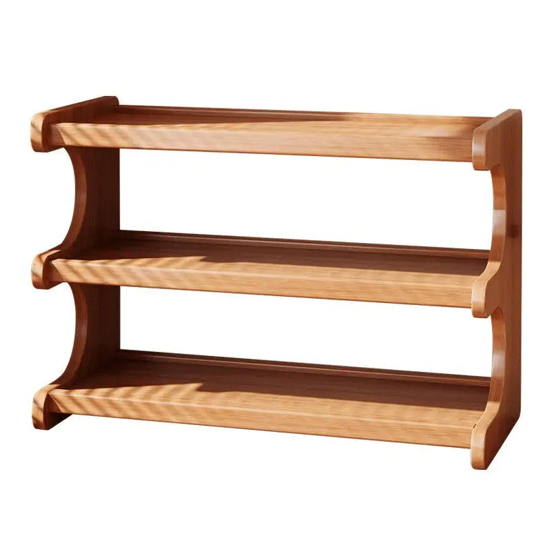 Simple Tiers Desktop Storage Rack Compact Space-saving Wood Tabletop Stand Multi-functional Sturdy Desk Bookshelf Seasoning