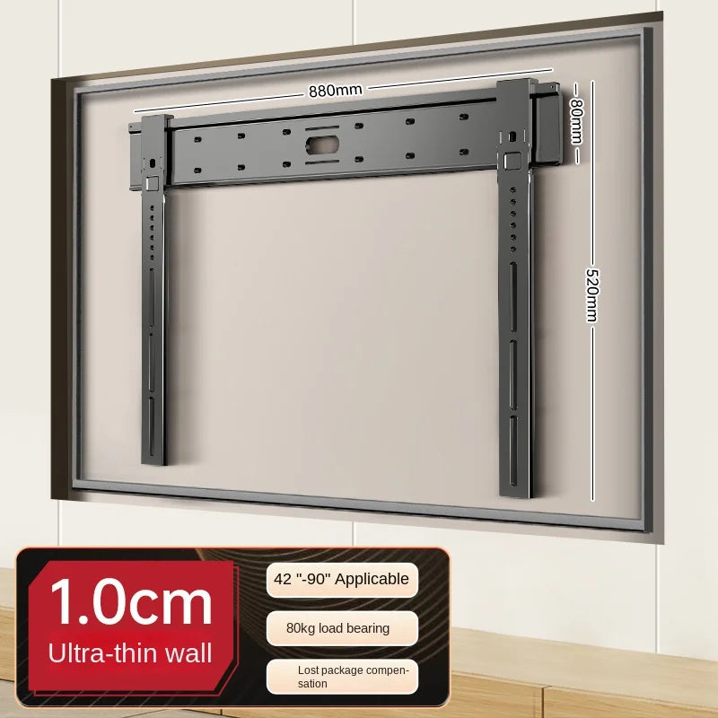 Ultra thin Universal TV Wall Mount - 1cm Gap Design for 32-90" Flat/Curved Screens max 80kg Magnetic Lock VESA 100x100-800x400mm