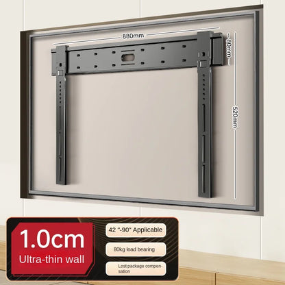 Ultra thin Universal TV Wall Mount - 1cm Gap Design for 32-90" Flat/Curved Screens max 80kg Magnetic Lock VESA 100x100-800x400mm
