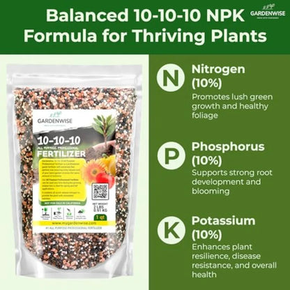 Slow Release - 10 10 10 All Purpose Granular Garden for Vegetables Tomato Arborvitae Shrubs Rose Flowers Fruit Fig Trees
