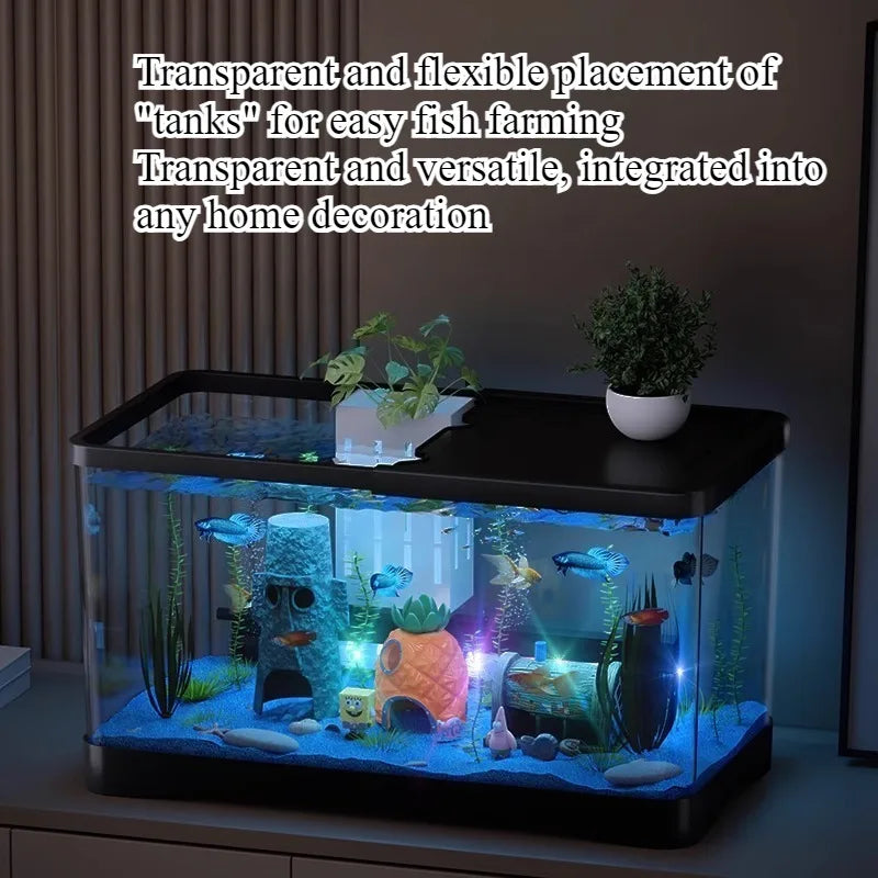 Fish tank living room new transparent filter oxygen generator desktop landscaping ornament with light strip ecological fish tank