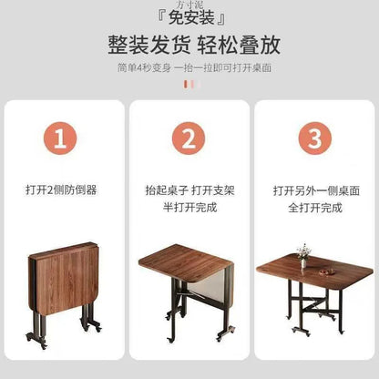 Folding dining table for small household multifunctional folding rock board table rectangular living room movable dining table