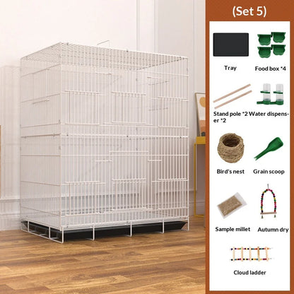 Foldable Extra Tall Metal Bird Cage Pet Parakeet Cockatiel Budgie Portable Travel Home Use Easy Storage Bird Cage Furniture