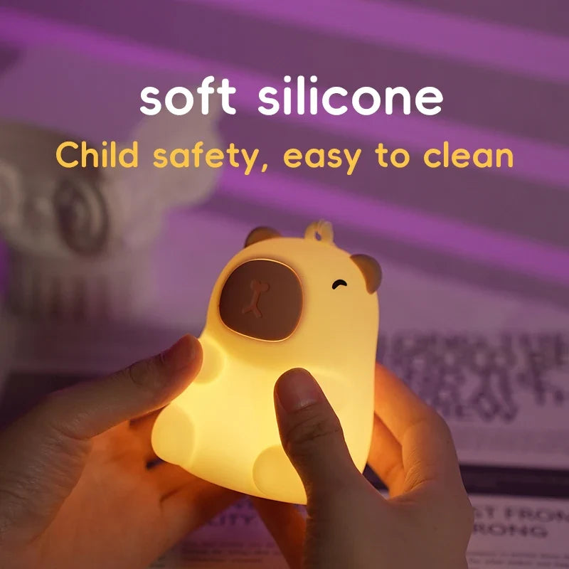 Capybara Cute Night Light, Squishy Lamp Xmas Gifts Toys, Rechargeable LED Dimmable Silicone Nightlight for Kids