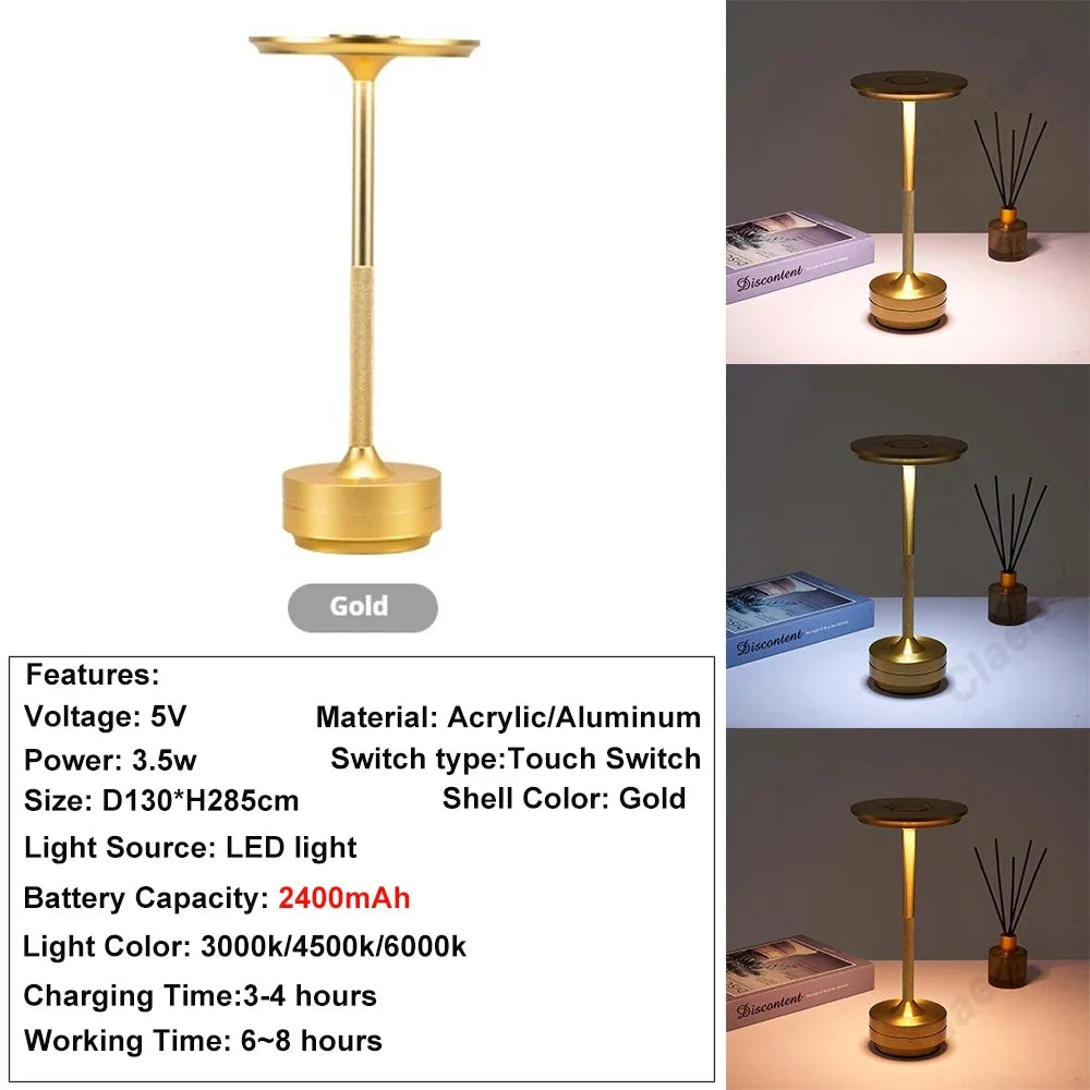 Rechargeable Wireless Table Lamp LED Touch Sensor Desktop Night Light Reading Lamp for Restaurant Hotel Bar Bedroom Decor Light