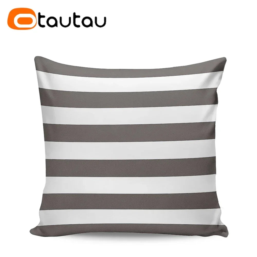 OTAUTAU Outdoor Sofa Cushion Cover Without Filler Swim Pool Beach Throw Pillowcase Soft Waterproof Stripe Oxford Pillow KD021