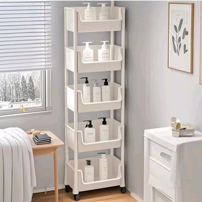5-tier Storage Rack Storage Cart Bookshelf - Mobile Storage Rack with Wheels for Living Room Bedroom Dormitory Book Storage Rack
