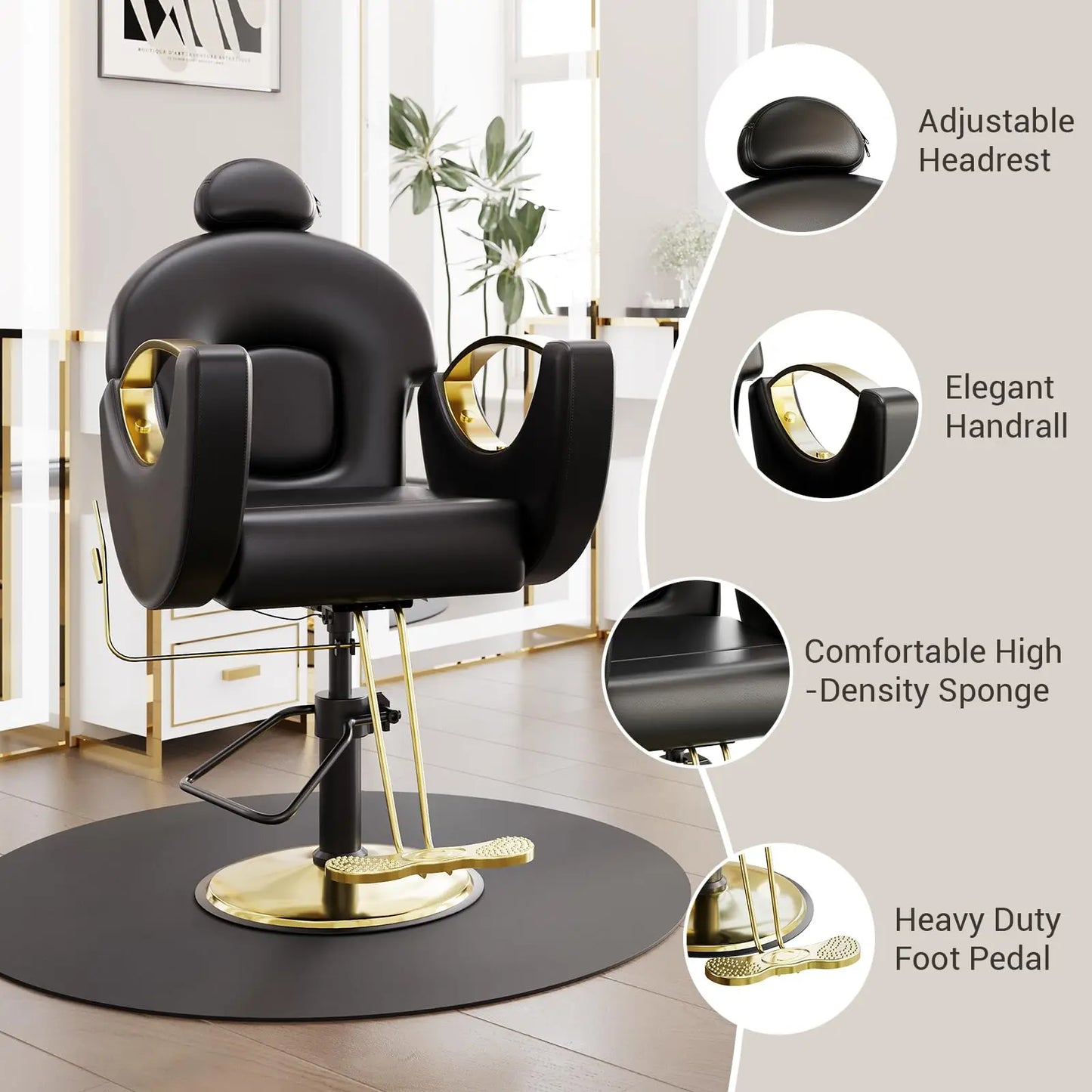 Commercial Barber Chair Reclining & 360° Swivel, Heavy Duty Hydraulic Salon Chair With Adjustable Height For Haircut Shampoo