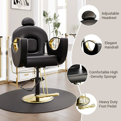 Commercial Barber Chair Reclining & 360° Swivel, Heavy Duty Hydraulic Salon Chair With Adjustable Height For Haircut Shampoo