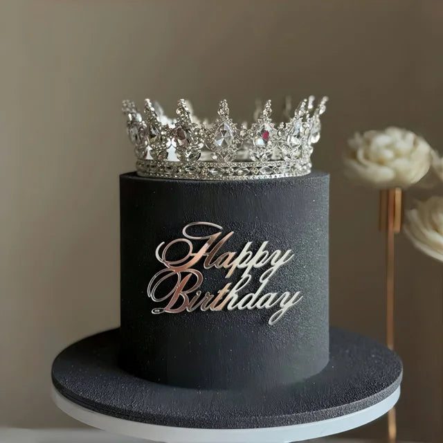 Side Acrylic Happy Birthday Cake Topper New Gold Silver Kids Party Cake Toppers Dessert Decorations Baby Shower Baking Supplies