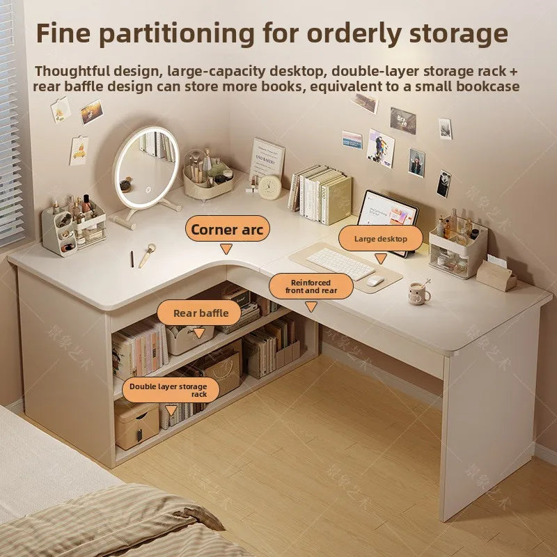 Computer desk Desktop Home bedroom Bookshelf Integrated student learning to write Corner Multifunctional office desk