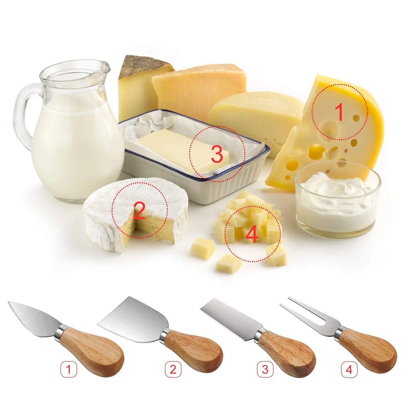 4 Pcs Cheese Knives Set Stainless Steel Cheese Slicer Cutter with Wooden Handle Cheese Butter Spreader Set YY062