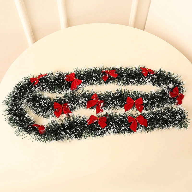 2/4MGreen Christmas Tree Decoration Ribbon Garland Christmas TreeBar Tops Ornaments Xmas Tinsel Grass Ring Family Reunion Party