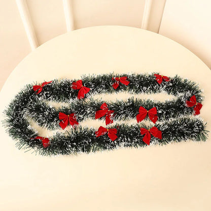 2/4MGreen Christmas Tree Decoration Ribbon Garland Christmas TreeBar Tops Ornaments Xmas Tinsel Grass Ring Family Reunion Party