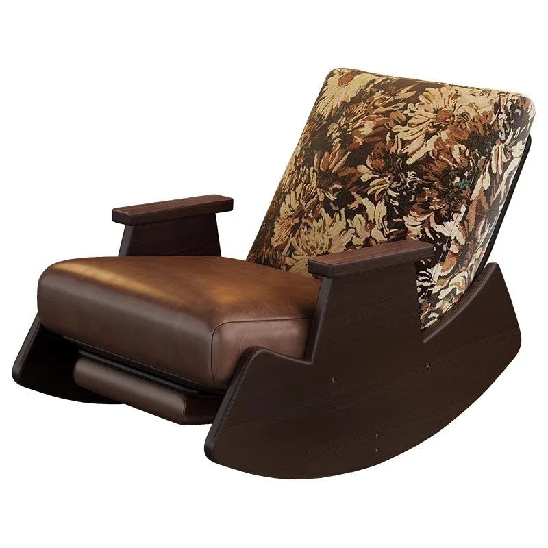 Solid wood retro rocking chair, balcony lounge chair, lazy sofa chair, living room adult leisure chair, single rocking chair