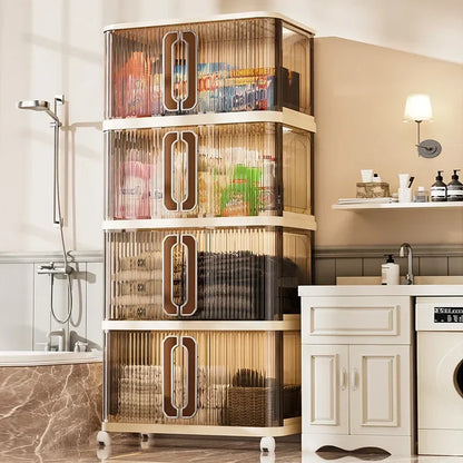 Large Capacity Cream Wind Storage Cabinet Quilt Wardrobe Free Installation Folding Storage Shelf Storage Box Locker