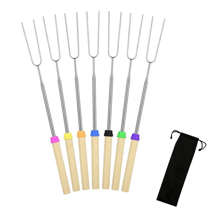 5Pcs Marshmallow Roasting Sticks Extendable 32in Long Metal Barbecue Skewers with Wooden Handle Outdoor Camping Fire Pit Sticks