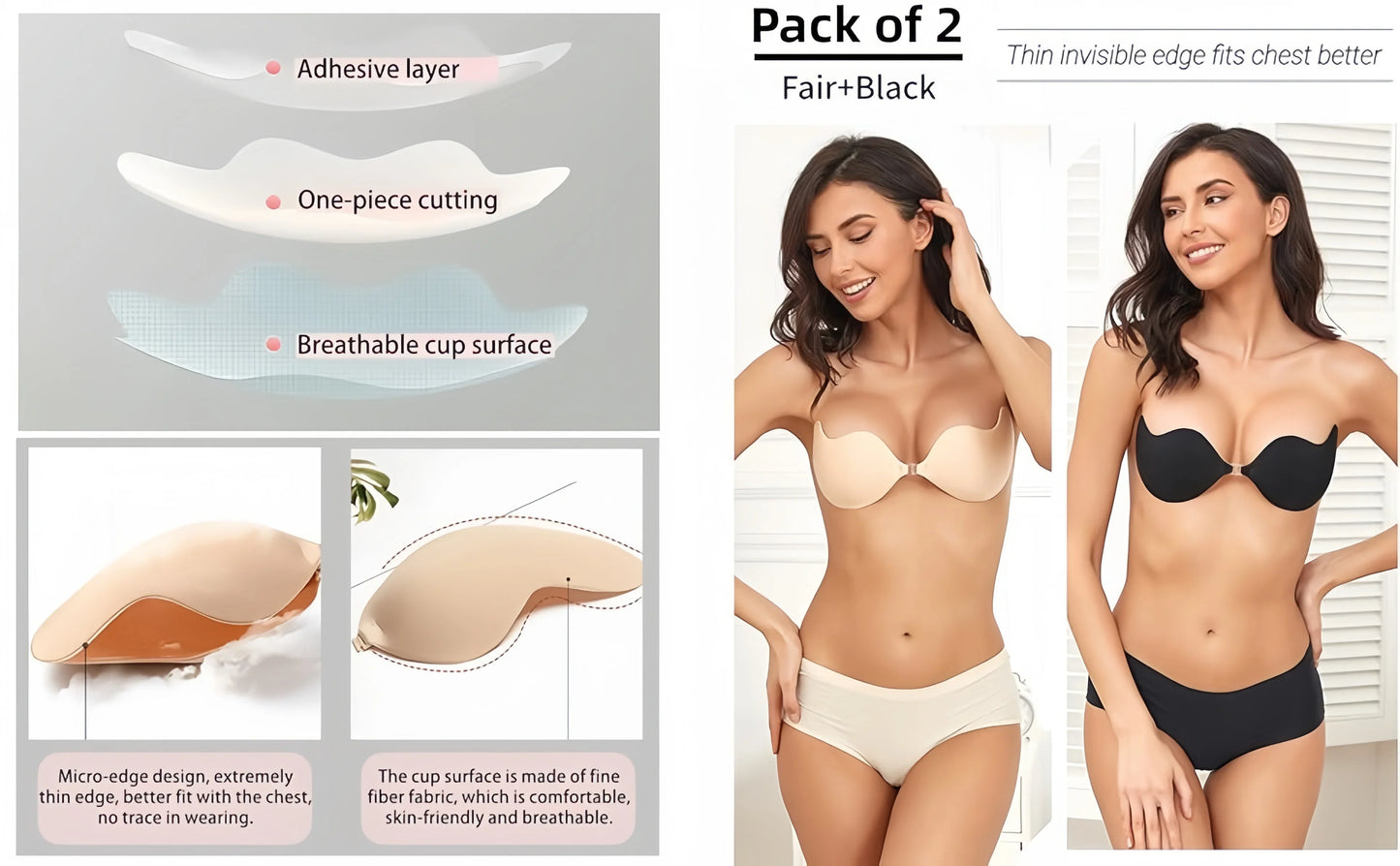 Adhesive bra, breathable adhesive bra, invisible strapless silicone bra, suitable for backless wear
