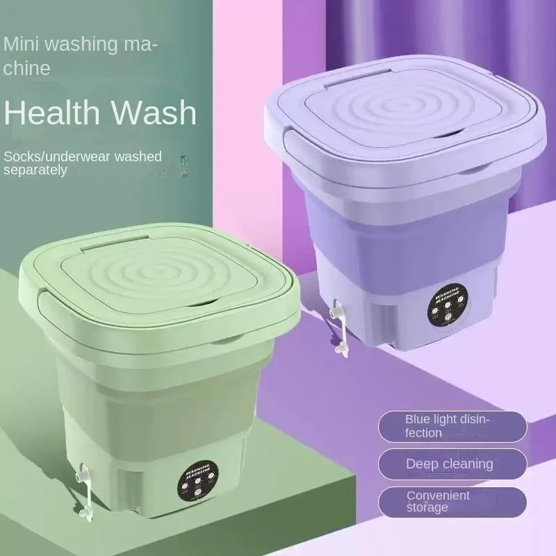 8L Foldable Mini Washing Machine Spin Dryer Portable Small Washer for Socks Underwear Lingerie Space-saving Household Appliance