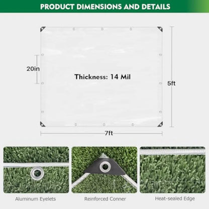 Clear Tarp Heavy Duty with Grommets 5x7 Feet Waterproof PVC Tarpaulin 14 Mil for Patio Enclosure Greenhouse Cover Porch Roof