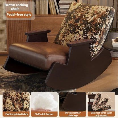 Solid wood retro rocking chair, balcony lounge chair, lazy sofa chair, living room adult leisure chair, single rocking chair
