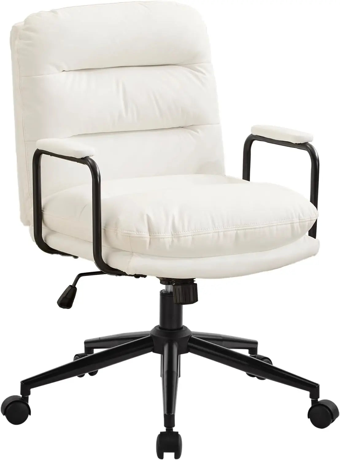 Leather Home Desk Chair, Comfortable Executive Office Chair with Wheels, Ergonomic Computer Task Chair Adjustable Height, Brown