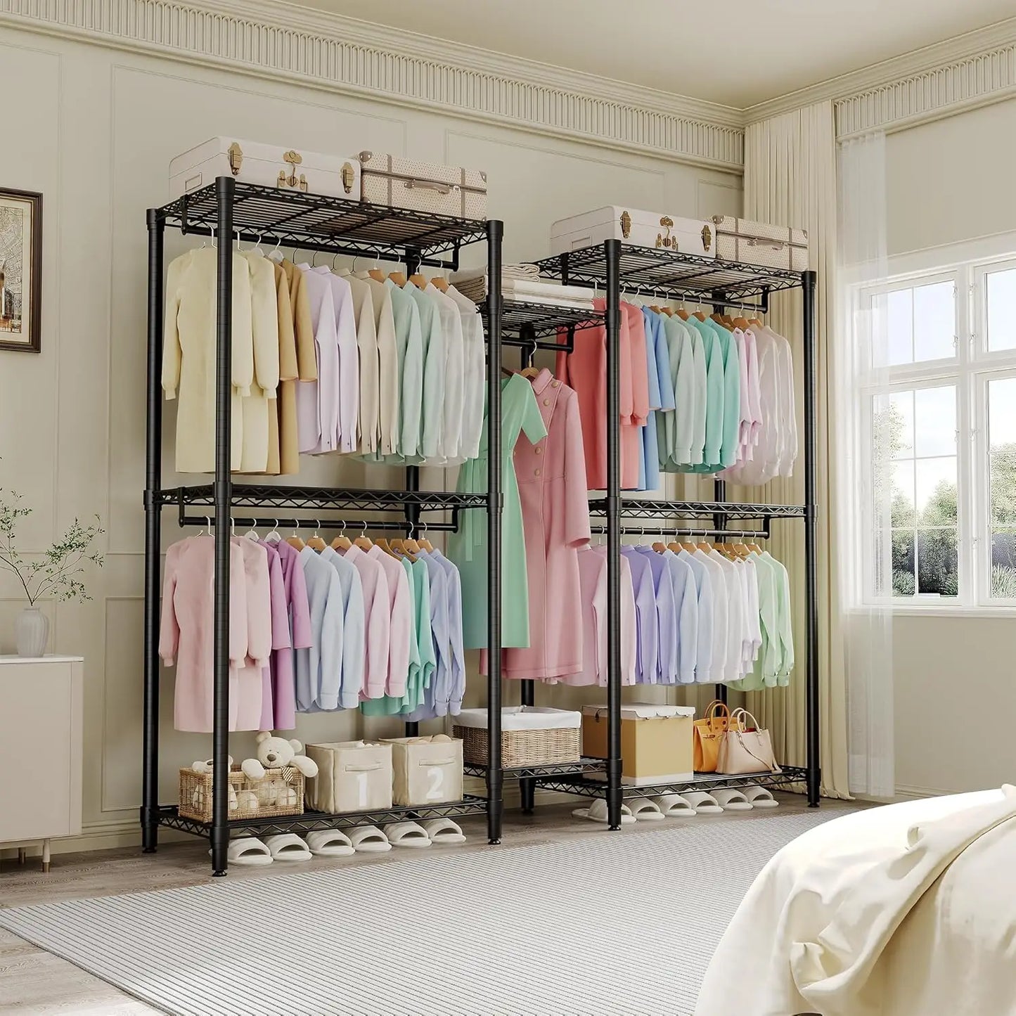 5-Tier Clothes Rack Heavy Duty Garment Rack with 8 Adjustable Shelves 5 Hanging Rods for Hanging Clothes 187W x 44D x 194H cm