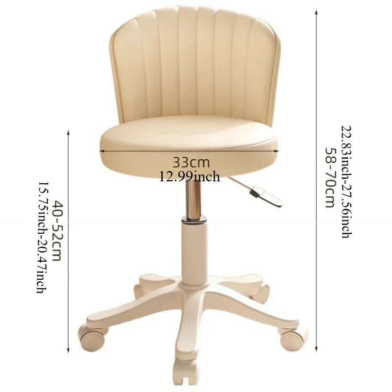 360° Rotating Chair Height- adjustable Makeup Stool Bedroom Dressing Table Chair with Wheels Backrest Chair Leather Vanity Chair