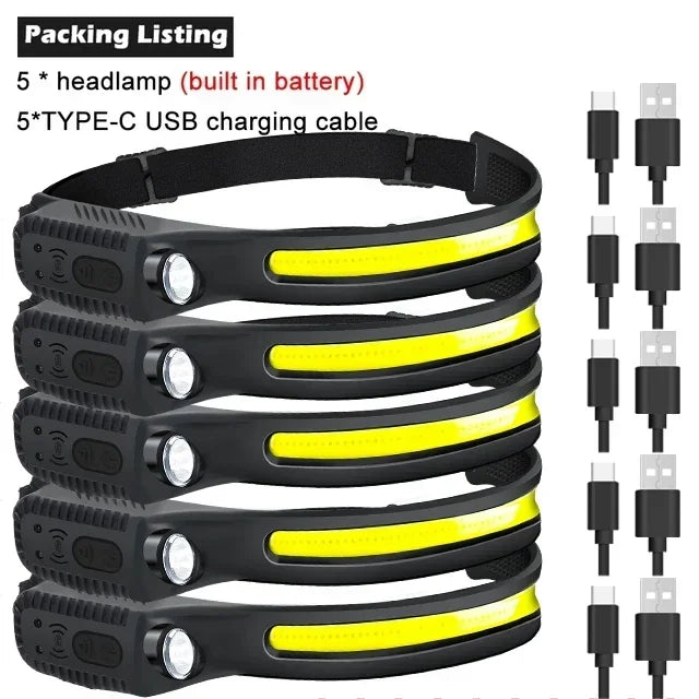 1-10PCS LED Sensor Headlamp Built-in Battery USB Rechargeable Head Flashlight Headlight Head Torch Camping Fishing Search Light