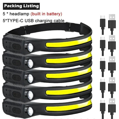 1-10PCS LED Sensor Headlamp Built-in Battery USB Rechargeable Head Flashlight Headlight Head Torch Camping Fishing Search Light