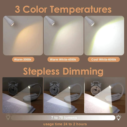 LED Reading Light USB Rechargeable Mini Book Light Clip-on Bed Night Light Stepless Dimmable Eye Protection Desk Lamp for Kids