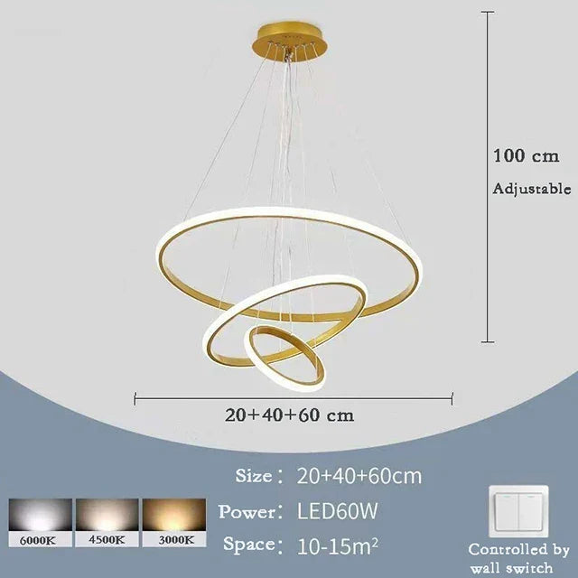 Nordic Simple Circles Pendant Lamp Chandelier LED 3 Rings lights for Dining Bar Living Room Chandelier Loft home decoration