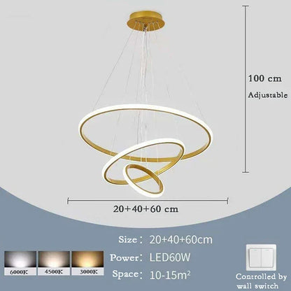Nordic Simple Circles Pendant Lamp Chandelier LED 3 Rings lights for Dining Bar Living Room Chandelier Loft home decoration