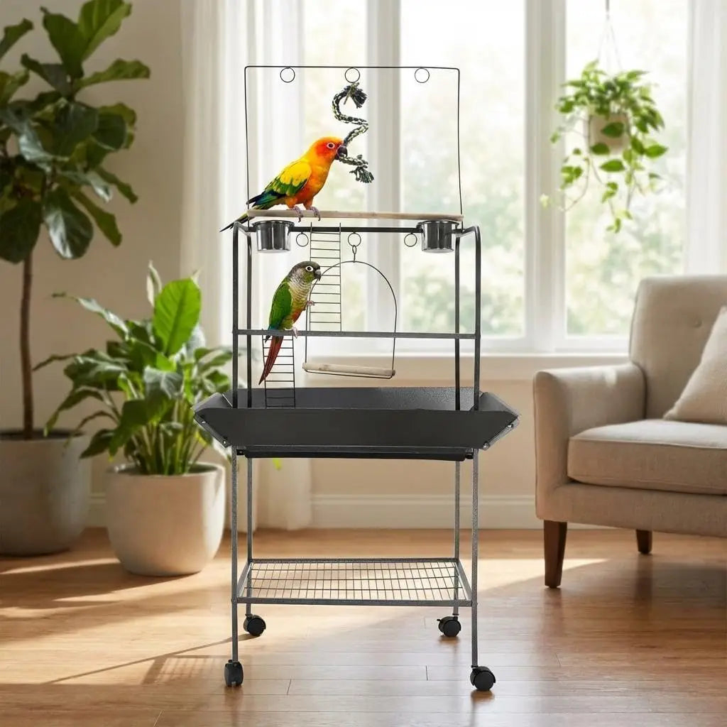Indoor Outdoor Birds Playground with Swing Parrot Stand with Wheels for Parakeet Cockatiels Conures Macaw Pet Products